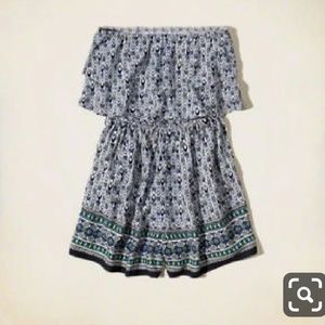 Blue and white print strapless romper